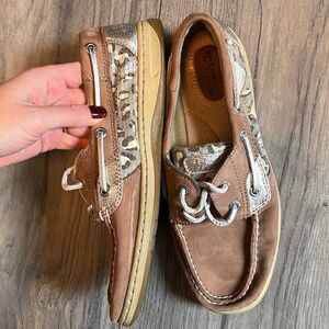 Sperry Silver Cheetah Print Boat Shoes